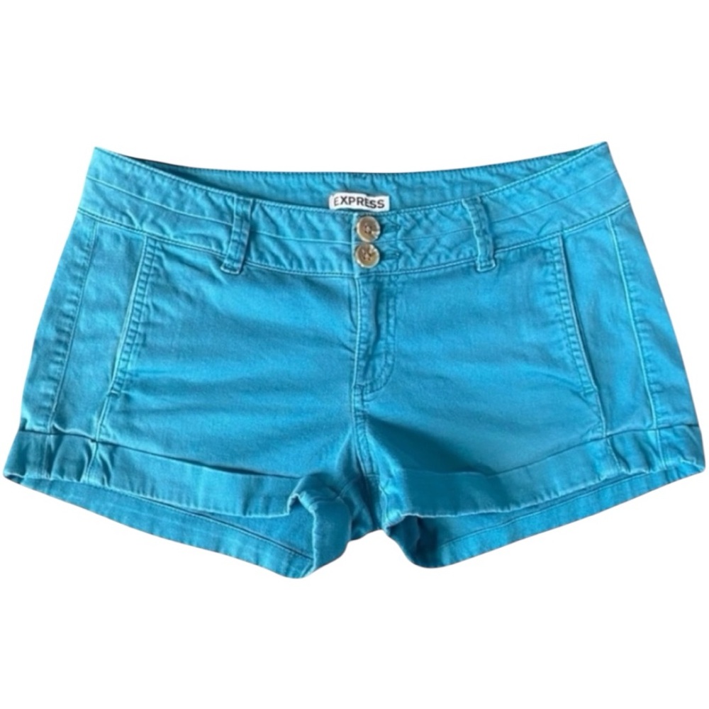 Express Womens Low Rise Shorts Y2K Pockets Teal Zip Fly Size 4